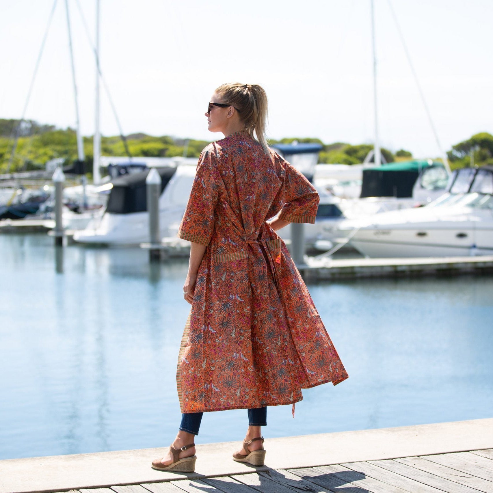 'Luminous Orange' Women’s Cotton Kimono Robe - Bright