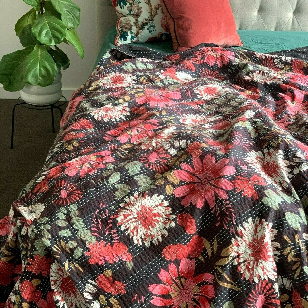 Isha Vintage Indian Kantha Quilt Bedspread